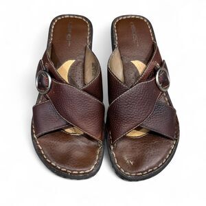 y2k brown leather platform wedge slide sandals cottagecore retro boho hippie 7